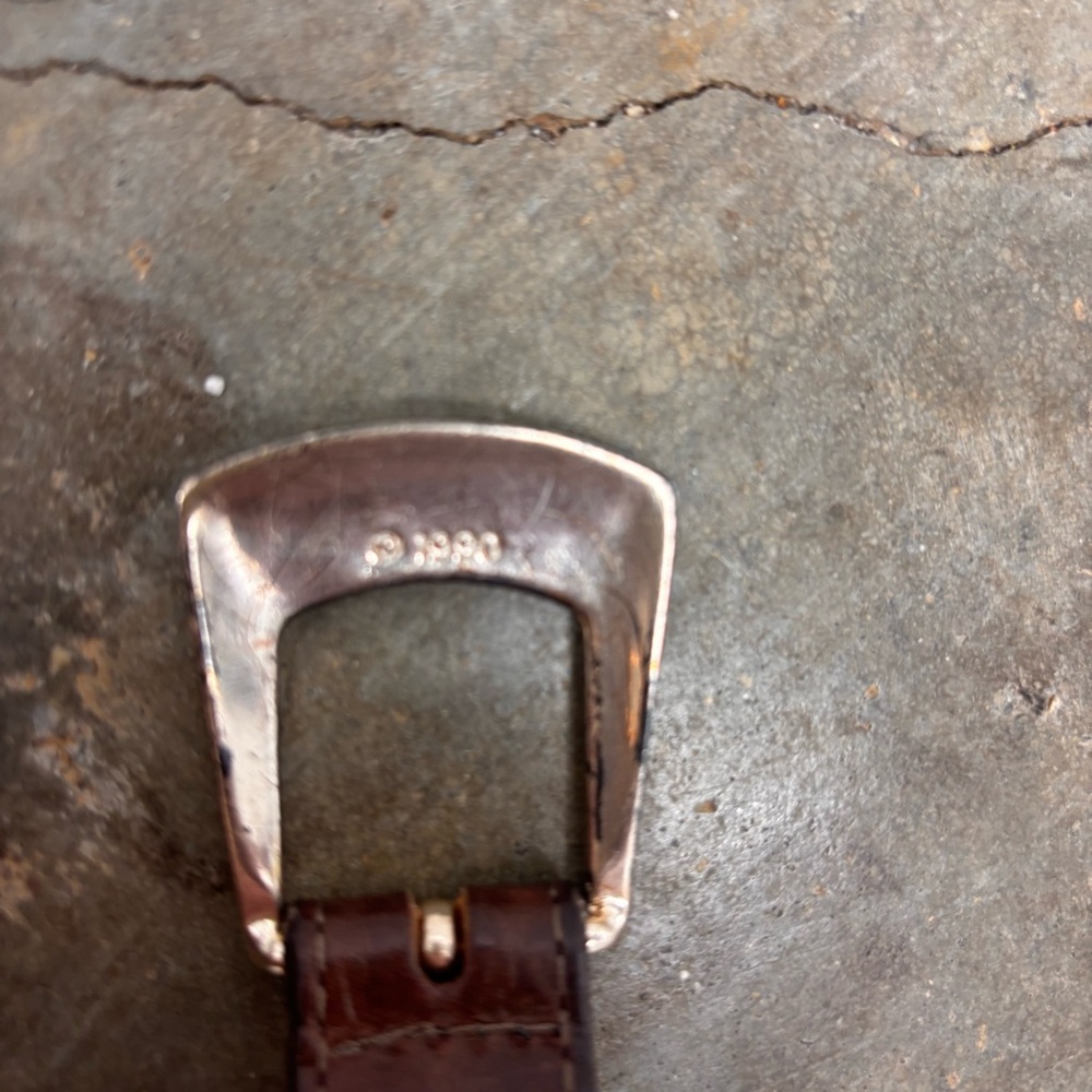 Vintage 1990s Brighton Croc Embossed Leather Silver Concho Belt Sz Medium 41809 - Picture 7 of 14